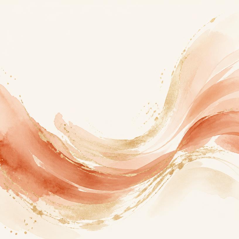 Ilustração em aquarela de ondas fluidas em tons terracota e dourado